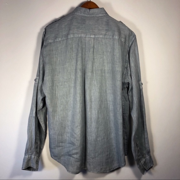 Natural Blue 100% linen button up shirt - Picture 2 of 5